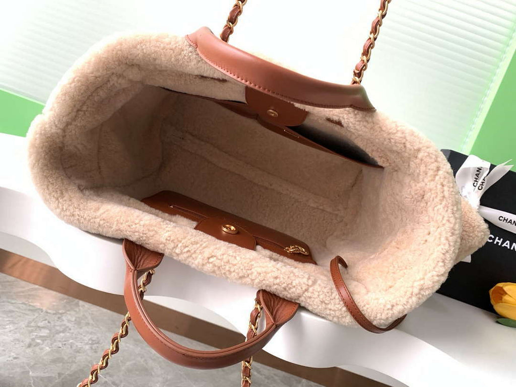 Chanel AS3257 Small Shop Suede & Gold-Tone Brown