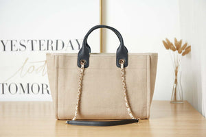 Chanel AS3257 Small Shopping Bag Mixed Fibers Calfskin & Gold-Tone Metal Beige - Default Title - View 4