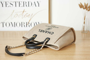 Chanel AS3257 Small Shopping Bag Mixed Fibers Calfskin & Gold-Tone Metal Beige - Default Title - View 5