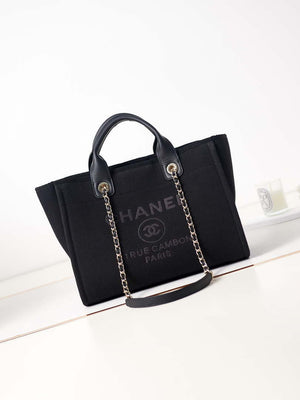 Chanel AS3257 Small Shopping Bag Mixed Fibers Calfskin & Gold-Tone Metal Black - Default Title - View 1
