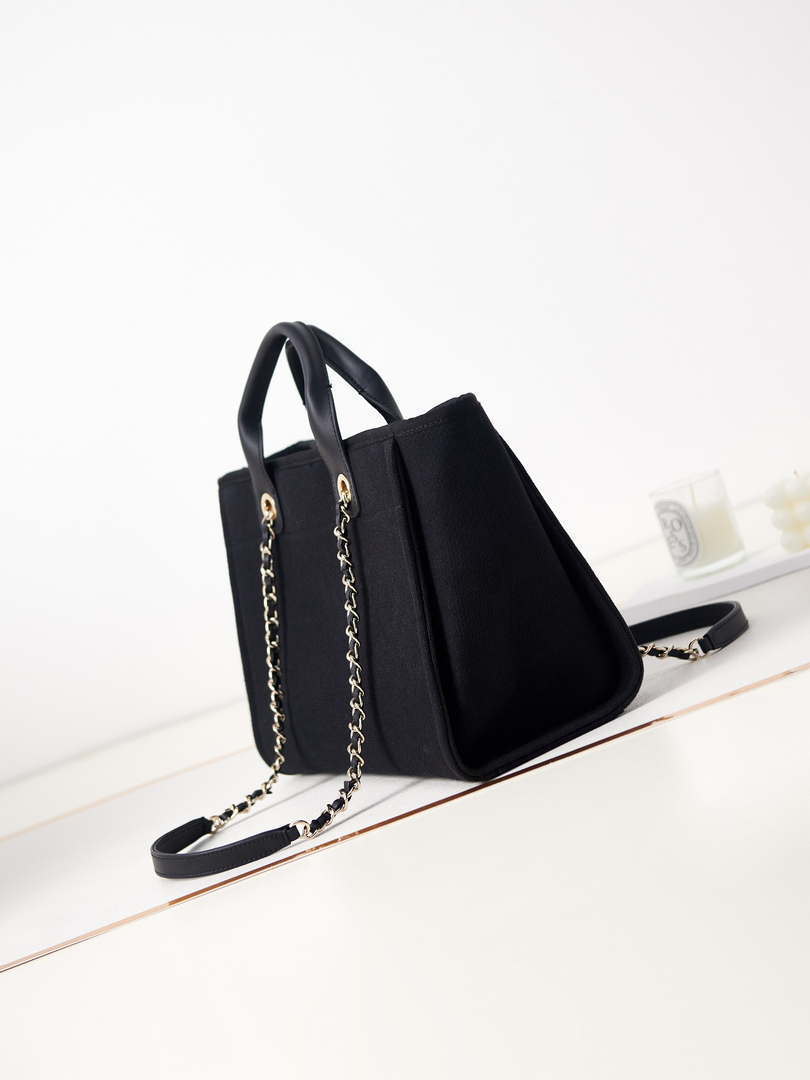 Chanel AS3257 Small Shopping Bag Mixed Fibers Calfskin & Gold-Tone Metal Black