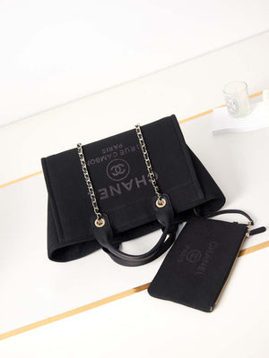 Chanel AS3257 Small Shopping Bag Mixed Fibers Calfskin & Gold-Tone Metal Black - Default Title - View 7