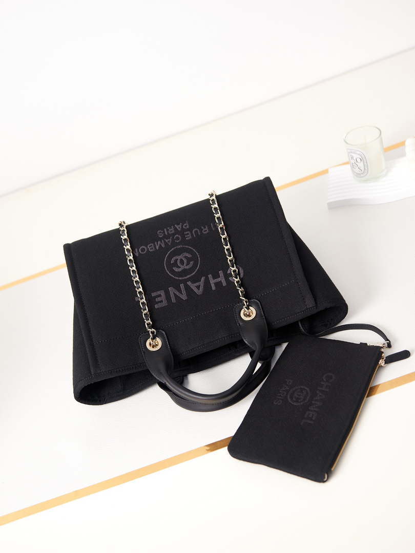 Chanel AS3257 Small Shopping Bag Mixed Fibers Calfskin & Gold-Tone Metal Black