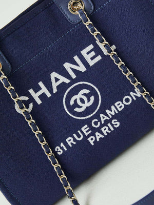 Chanel AS3257 Small Shopping Bag Mixed Fibers Calfskin & Gold-Tone Metal Blue - Default Title - View 2