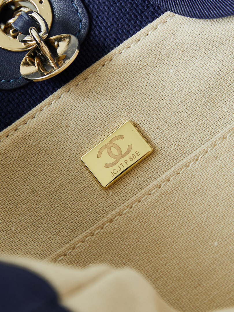 Chanel AS3257 Small Shopping Bag Mixed Fibers Calfskin & Gold-Tone Metal Blue - Default Title - View 8