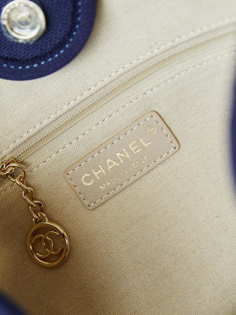 Chanel AS3257 Small Shopping Bag Mixed Fibers Calfskin & Gold-Tone Metal Blue - Default Title - View 9