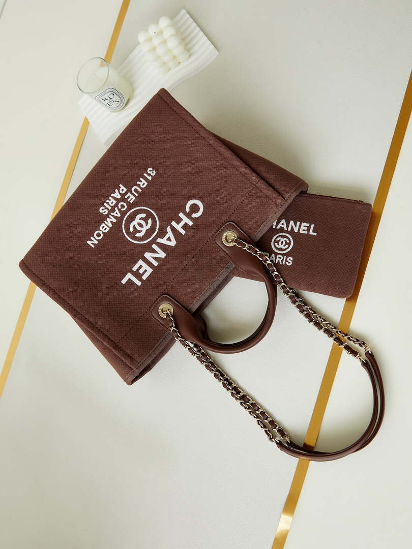 Chanel AS3257 Small Shopping Bag Mixed Fibers Calfskin & Gold-Tone Metal Brown
