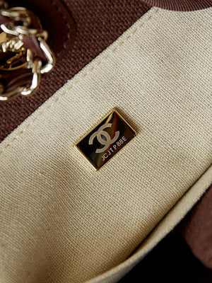 Chanel AS3257 Small Shopping Bag Mixed Fibers Calfskin & Gold-Tone Metal Brown - Default Title - View 8
