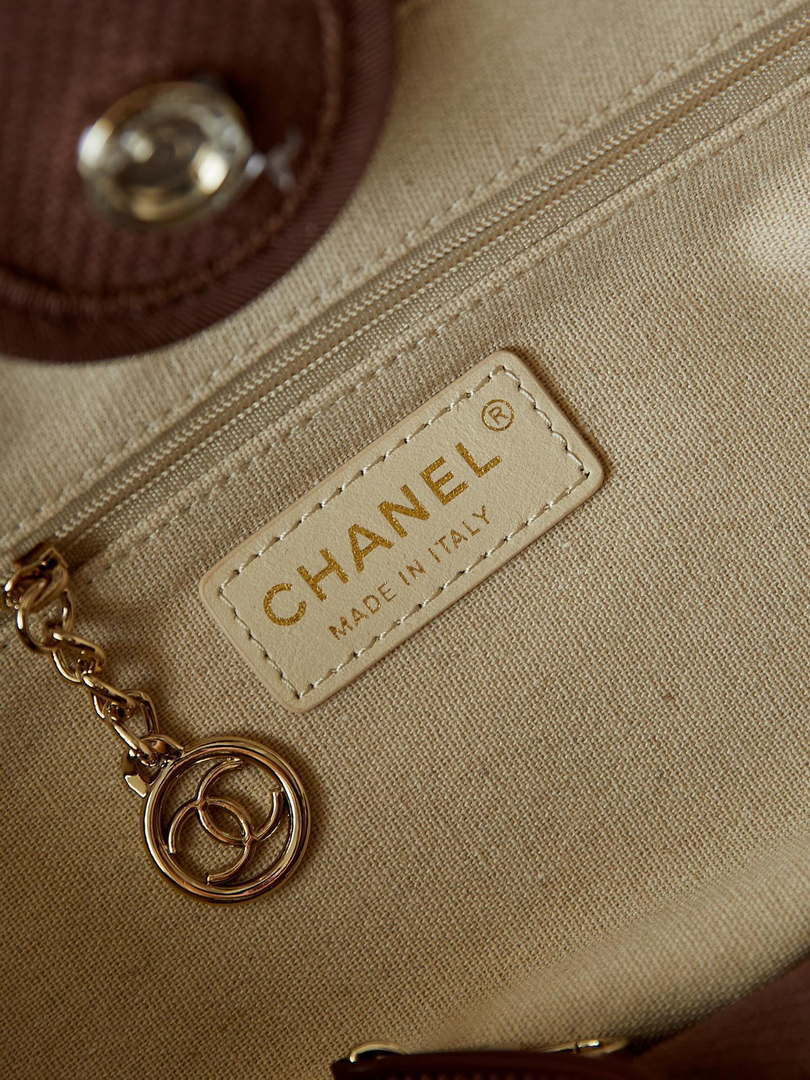 Chanel AS3257 Small Shopping Bag Mixed Fibers Calfskin & Gold-Tone Metal Brown - Default Title - View 9