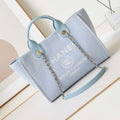 Chanel AS3257 Small Shopping Bag Mixed Fibers Calfskin & Gold-Tone Metal Ligth Blue - Default Title - View 1