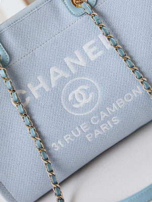 Chanel AS3257 Small Shopping Bag Mixed Fibers Calfskin & Gold-Tone Metal Ligth Blue - Default Title - View 2