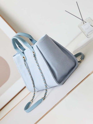 Chanel AS3257 Small Shopping Bag Mixed Fibers Calfskin & Gold-Tone Metal Ligth Blue - Default Title - View 4