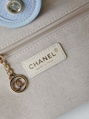 Chanel AS3257 Small Shopping Bag Mixed Fibers Calfskin & Gold-Tone Metal Ligth Blue - Default Title - View 8