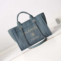Chanel AS3257 Small Shopping Bag Mixed Fibers Calfskin & Gold-Tone Metal Navy Blue - Default Title - View 1