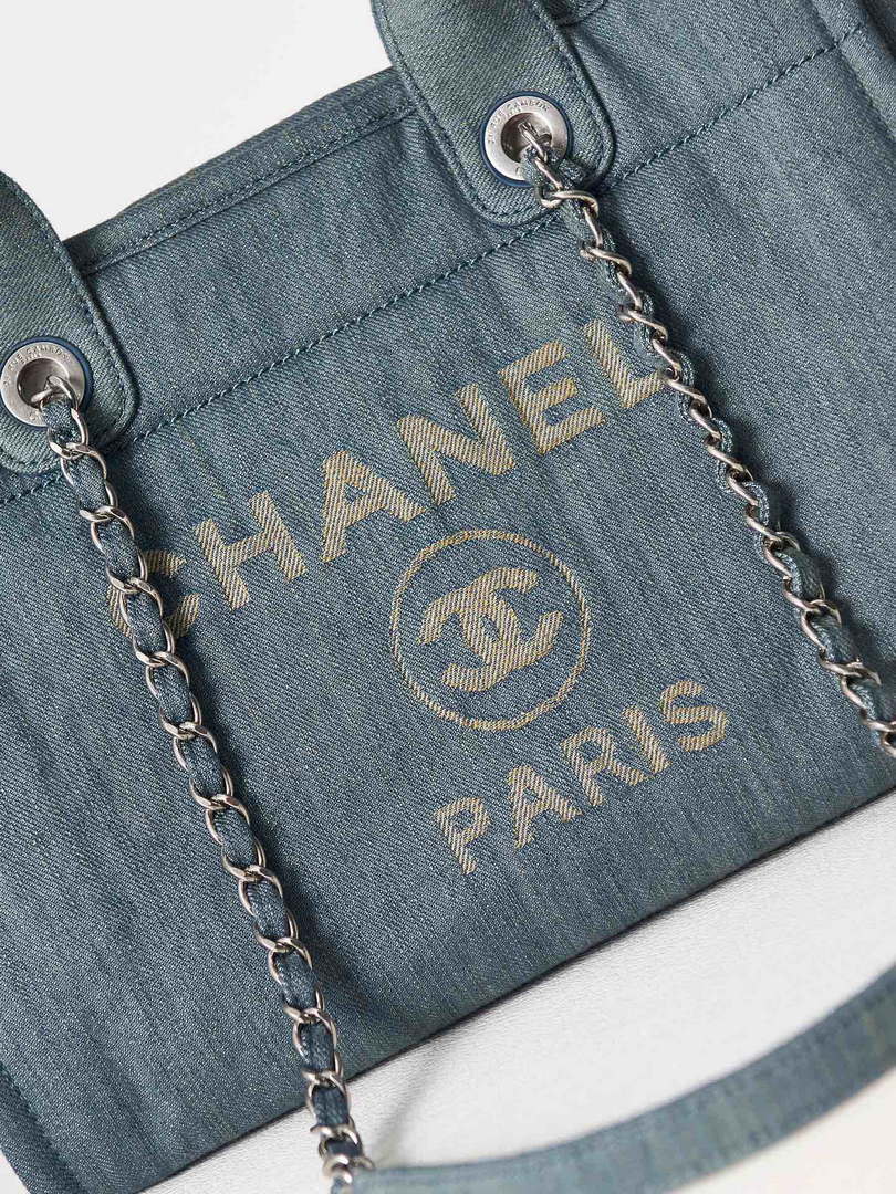 Chanel AS3257 Small Shopping Bag Mixed Fibers Calfskin & Gold-Tone Metal Navy Blue - Default Title - View 2