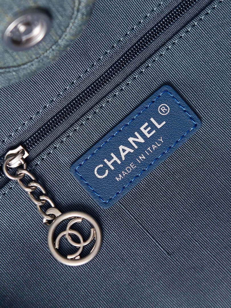 Chanel AS3257 Small Shopping Bag Mixed Fibers Calfskin & Gold-Tone Metal Navy Blue - Default Title - View 9