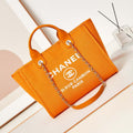 Chanel AS3257 Small Shopping Bag Mixed Fibers Calfskin & Gold-Tone Metal Orange - Default Title - View 1