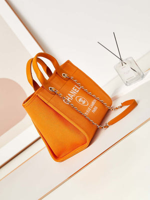 Chanel AS3257 Small Shopping Bag Mixed Fibers Calfskin & Gold-Tone Metal Orange - Default Title - View 3