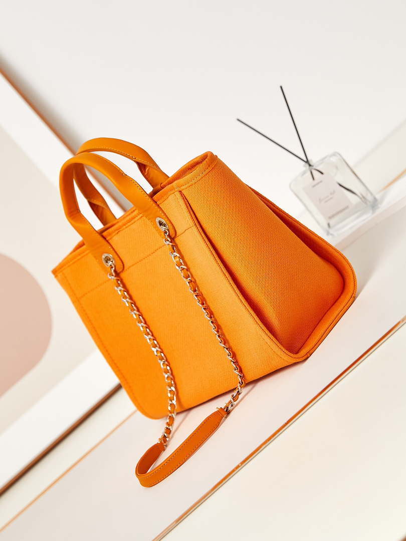 Chanel AS3257 Small Shopping Bag Mixed Fibers Calfskin & Gold-Tone Metal Orange - Default Title - View 4