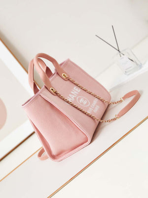Chanel AS3257 Small Shopping Bag Mixed Fibers Calfskin & Gold-Tone Metal Pink - Default Title - View 3