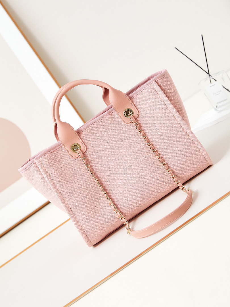 Chanel AS3257 Small Shopping Bag Mixed Fibers Calfskin & Gold-Tone Metal Pink - Default Title - View 5