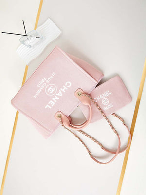 Chanel AS3257 Small Shopping Bag Mixed Fibers Calfskin & Gold-Tone Metal Pink - Default Title - View 7