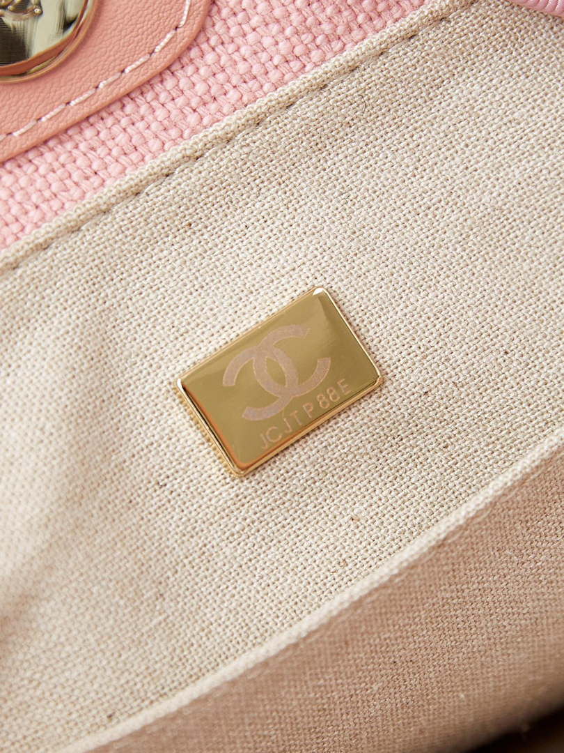 Chanel AS3257 Small Shopping Bag Mixed Fibers Calfskin & Gold-Tone Metal Pink - Default Title - View 9