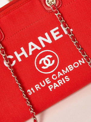 Chanel AS3257 Small Shopping Bag Mixed Fibers Calfskin & Gold-Tone Metal Red - Default Title - View 2