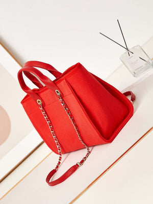 Chanel AS3257 Small Shopping Bag Mixed Fibers Calfskin & Gold-Tone Metal Red - Default Title - View 3
