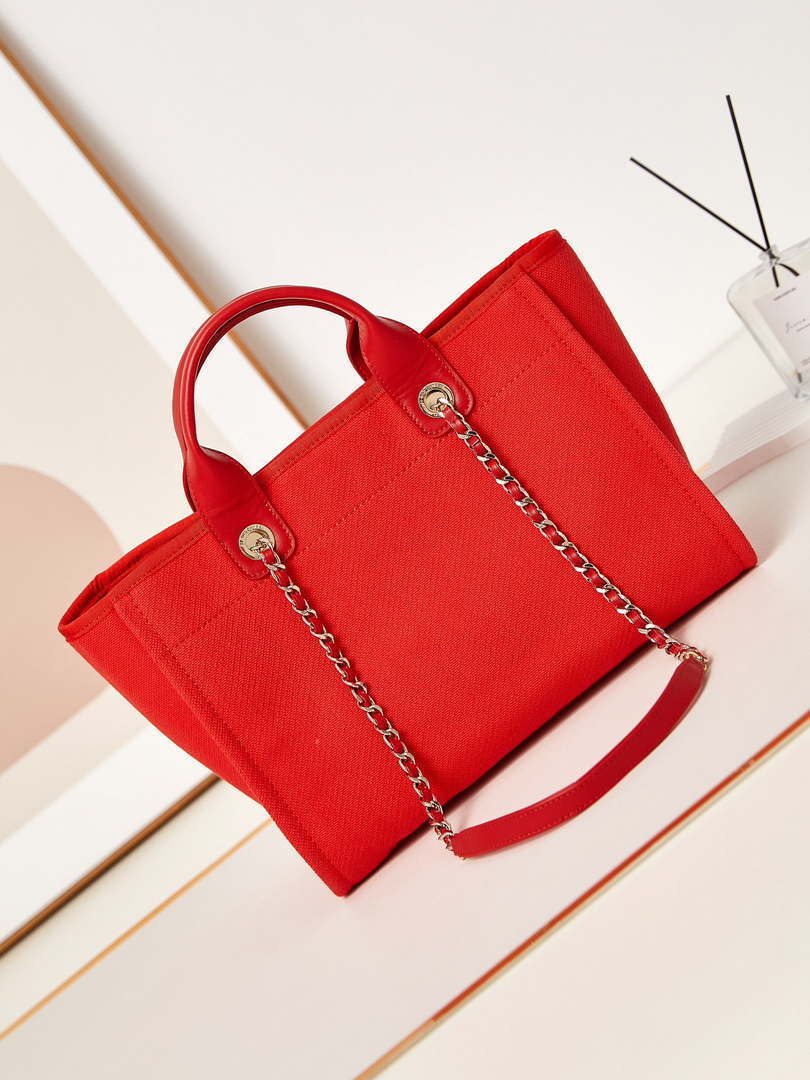 Chanel AS3257 Small Shopping Bag Mixed Fibers Calfskin & Gold-Tone Metal Red - Default Title - View 4