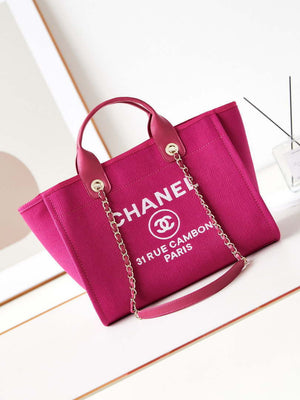 Chanel AS3257 Small Shopping Bag Mixed Fibers Calfskin & Gold-Tone Metal Rose Red - Default Title - View 1