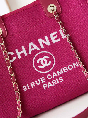 Chanel AS3257 Small Shopping Bag Mixed Fibers Calfskin & Gold-Tone Metal Rose Red - Default Title - View 2