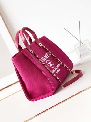 Chanel AS3257 Small Shopping Bag Mixed Fibers Calfskin & Gold-Tone Metal Rose Red - Default Title - View 3