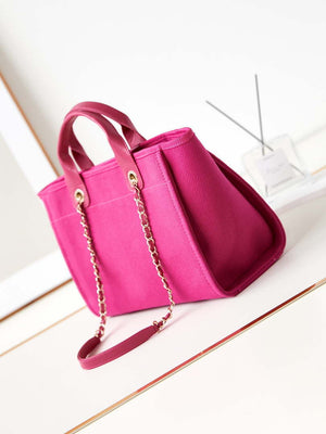 Chanel AS3257 Small Shopping Bag Mixed Fibers Calfskin & Gold-Tone Metal Rose Red - Default Title - View 4