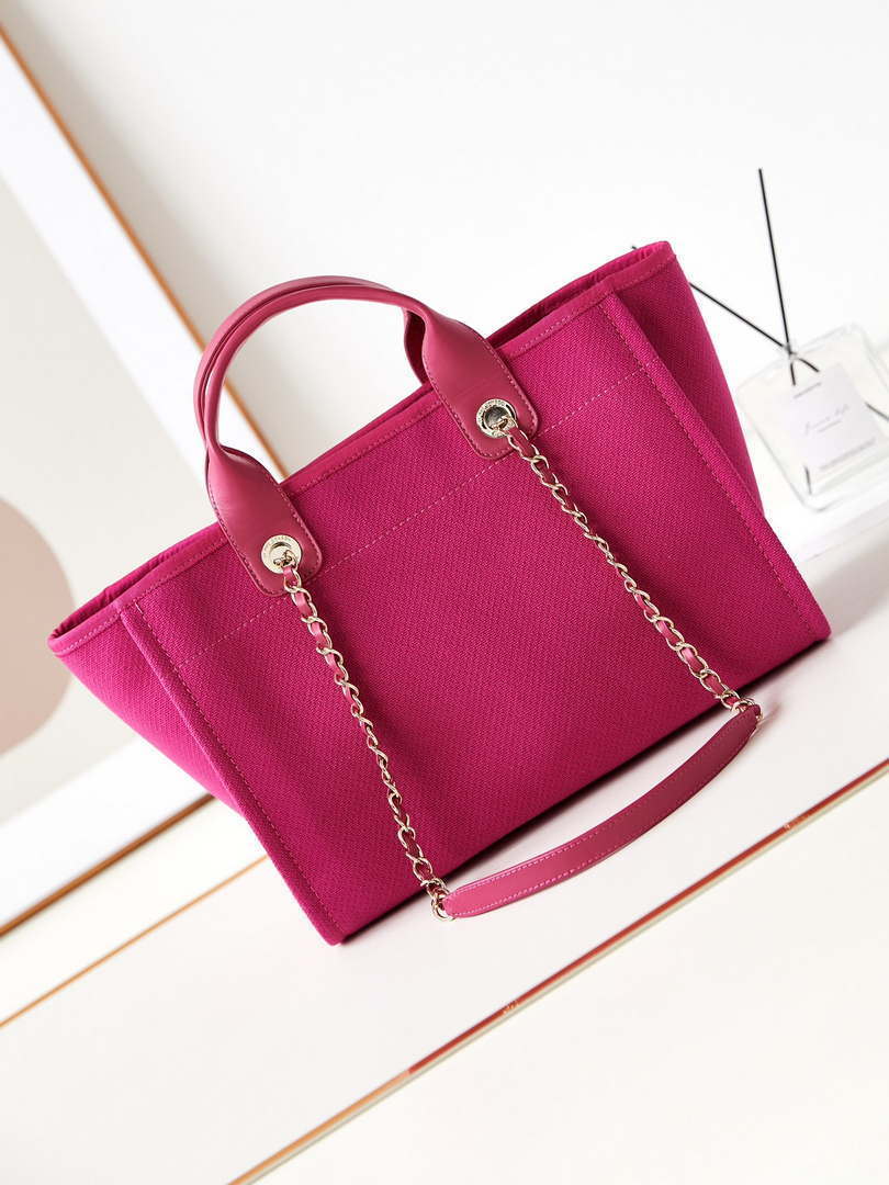 Chanel AS3257 Small Shopping Bag Mixed Fibers Calfskin & Gold-Tone Metal Rose Red - Default Title - View 5