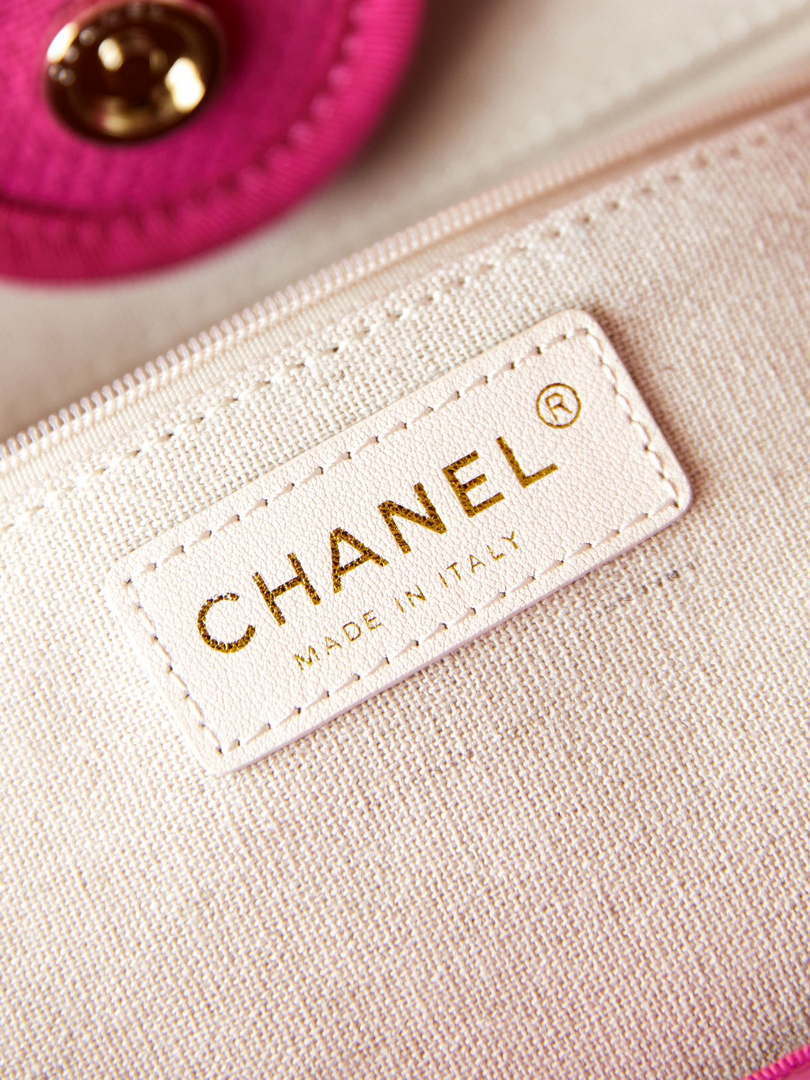 Chanel AS3257 Small Shopping Bag Mixed Fibers Calfskin & Gold-Tone Metal Rose Red - Default Title - View 9