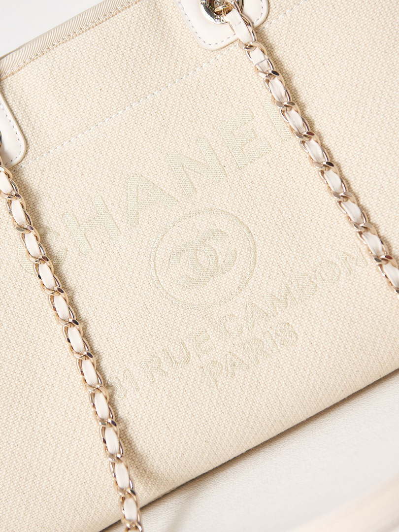 Chanel AS3257 Small Shopping Bag Mixed Fibers Calfskin & Gold-Tone Metal White