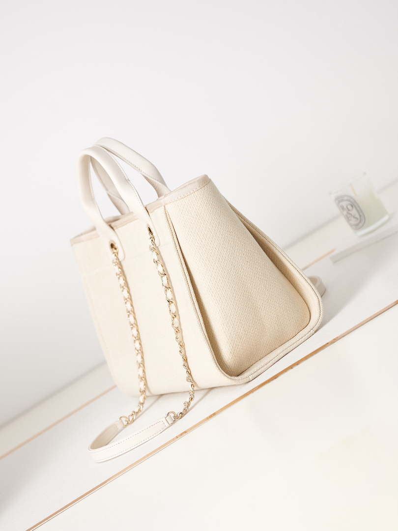 Chanel AS3257 Small Shopping Bag Mixed Fibers Calfskin & Gold-Tone Metal White - Default Title - View 4