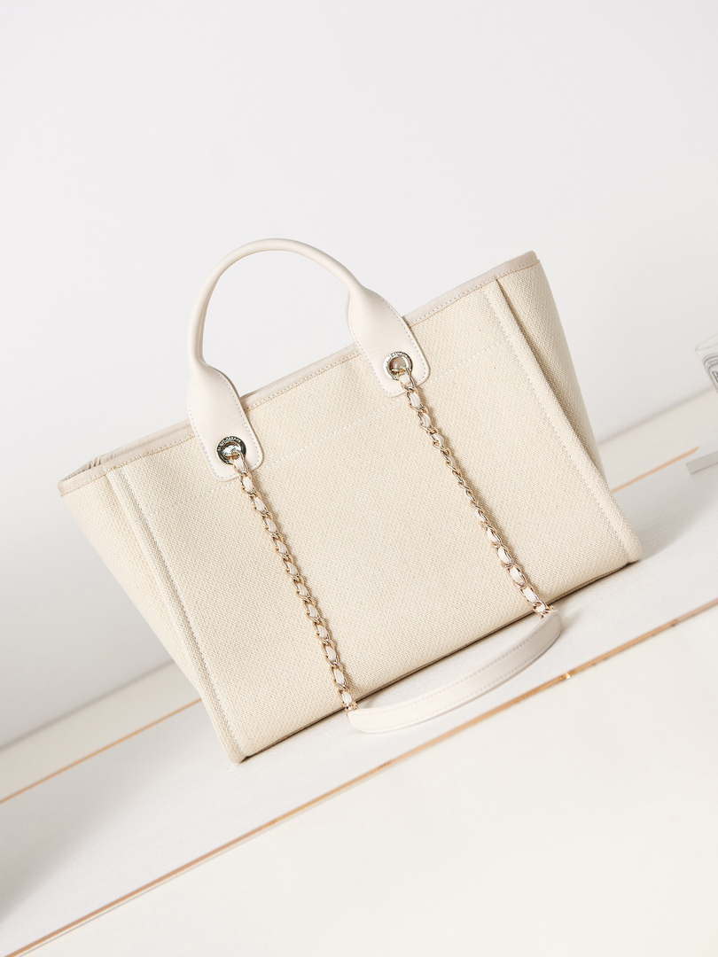 Chanel AS3257 Small Shopping Bag Mixed Fibers Calfskin & Gold-Tone Metal White - Default Title - View 5