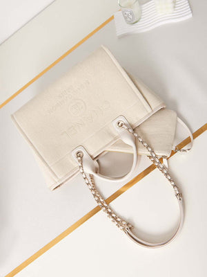 Chanel AS3257 Small Shopping Bag Mixed Fibers Calfskin & Gold-Tone Metal White - Default Title - View 7