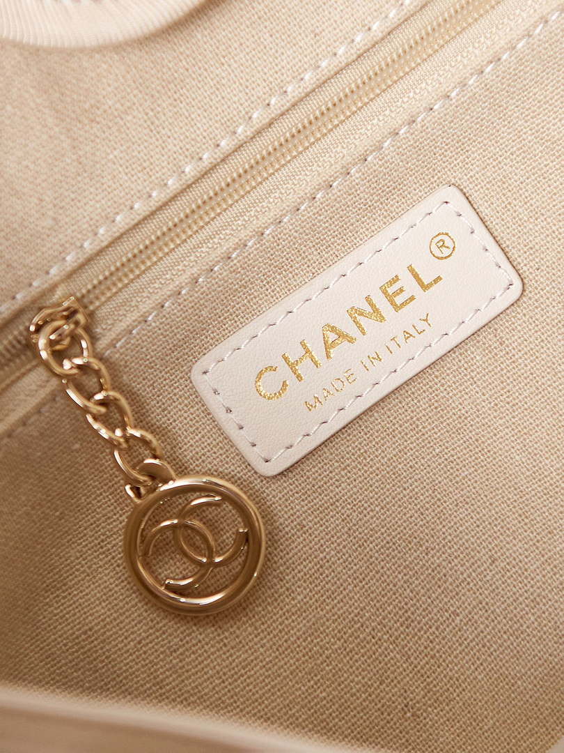 Chanel AS3257 Small Shopping Bag Mixed Fibers Calfskin & Gold-Tone Metal White