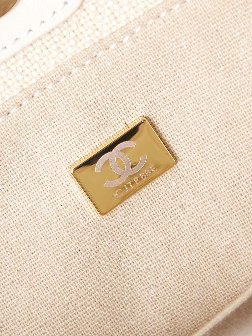 Chanel AS3257 Small Shopping Bag Mixed Fibers Calfskin & Gold-Tone Metal White - Default Title - View 9