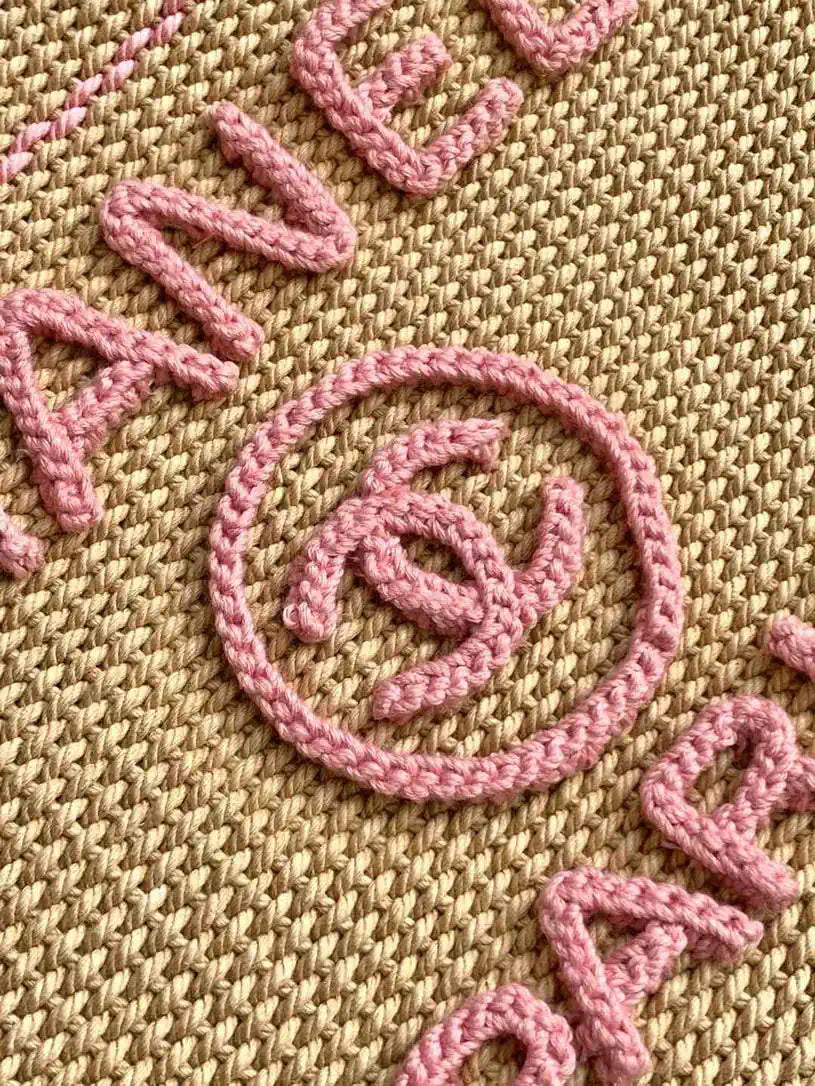 Chanel AS3257 Small Shopping Bag Raffia Beige &Blue Pink