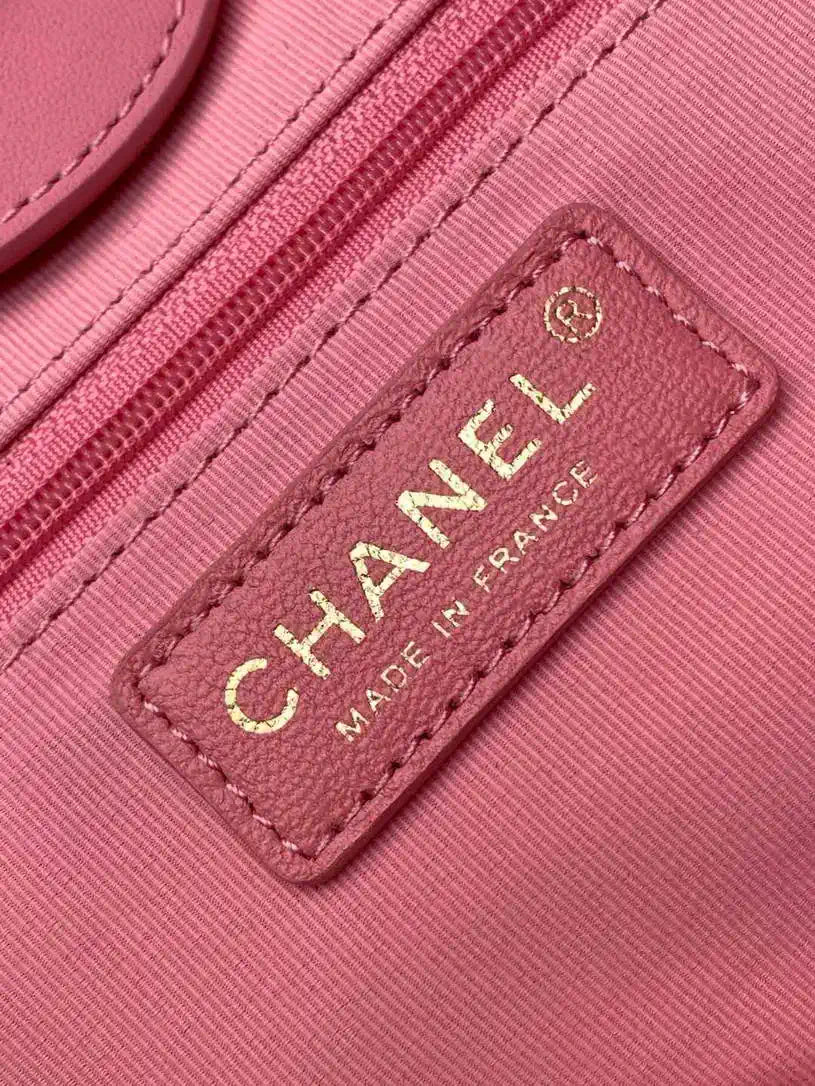 Chanel AS3257 Small Shopping Bag Raffia Beige &Blue Pink