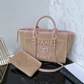 Chanel AS3257 Small Shopping Bag Raffia  Beige & Pink