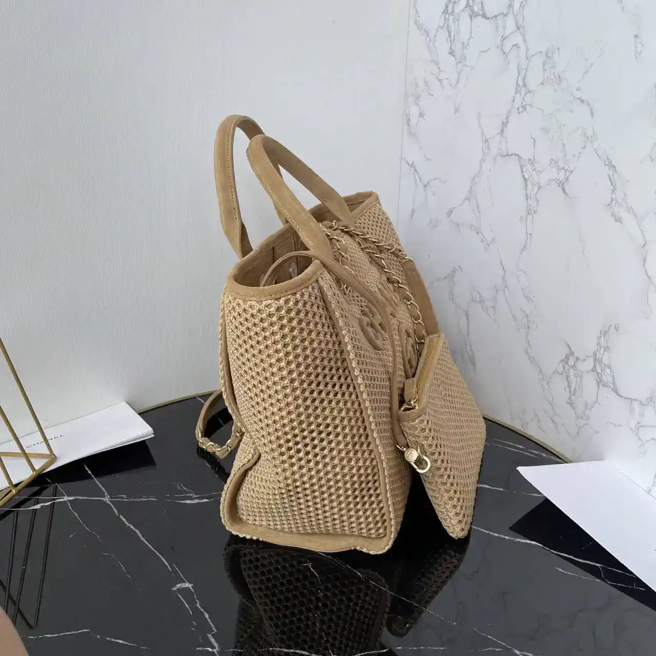 Chanel AS3257 Small Shopping Bag Raffia Beige