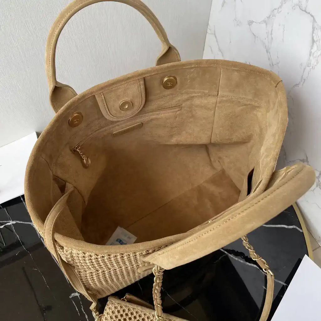 Chanel AS3257 Small Shopping Bag Raffia Beige