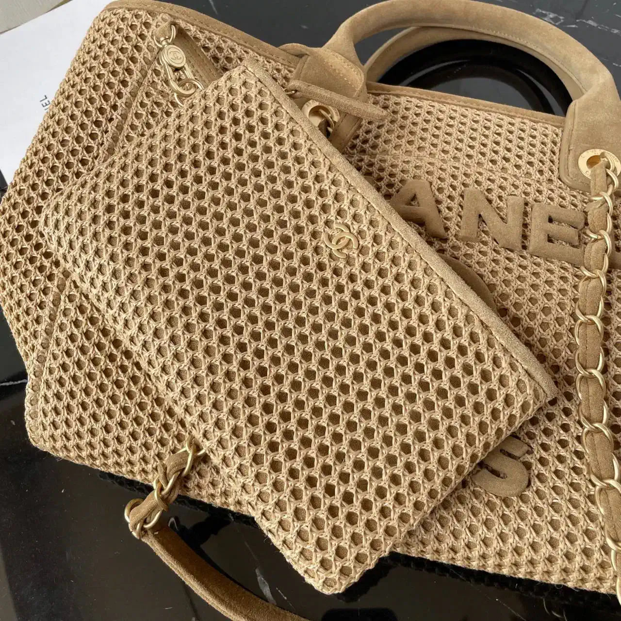 Chanel AS3257 Small Shopping Bag Raffia Beige