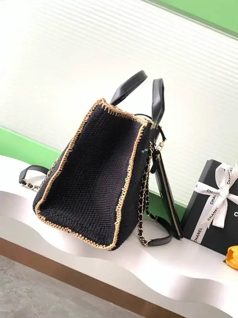 Chanel AS3257 Small Shopping Bag Raffia Black