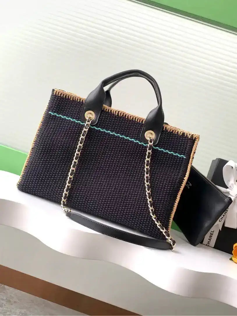 Chanel AS3257 Small Shopping Bag Raffia Black